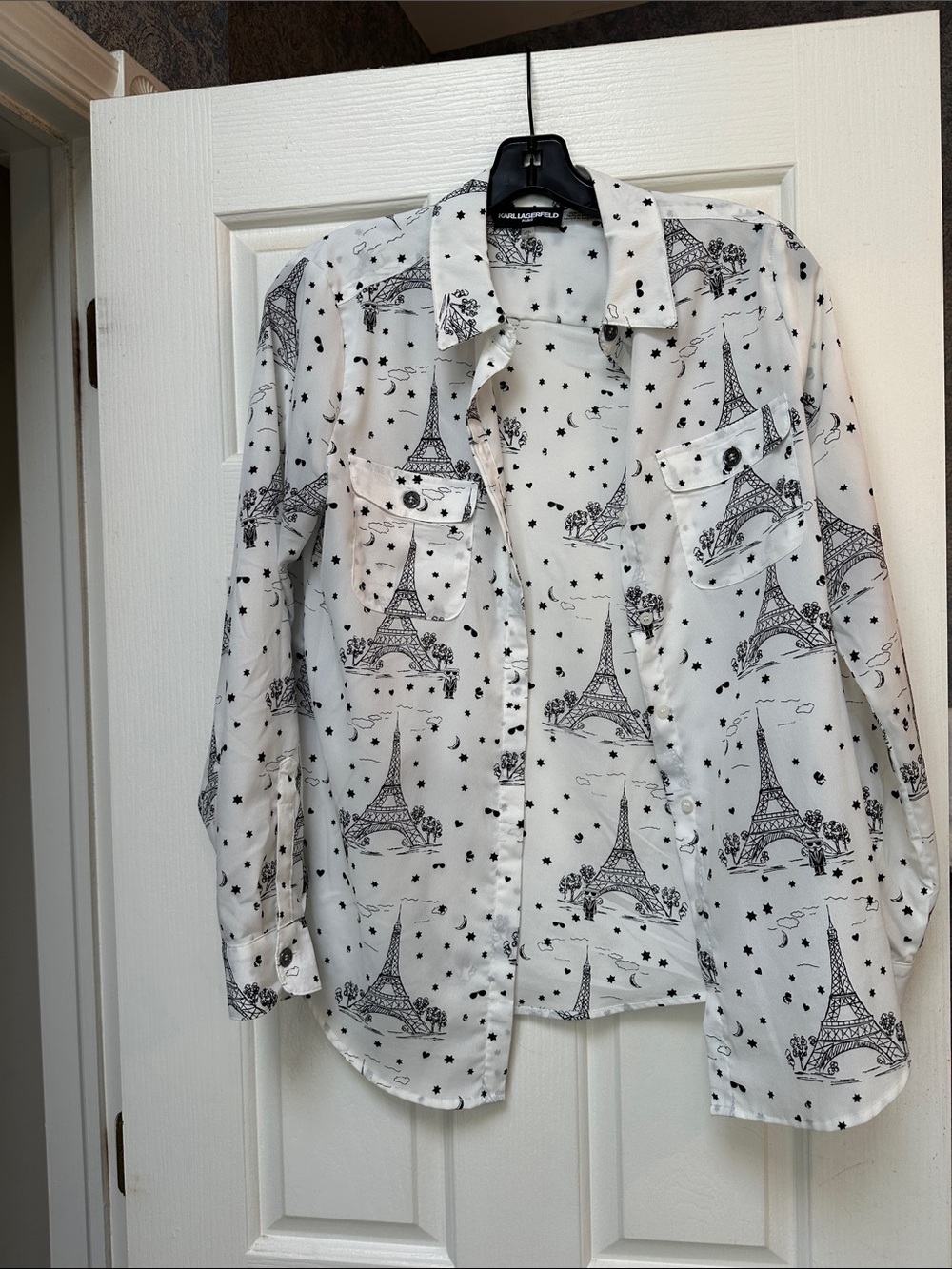 Karl Lagerfeld White and Black Eiffel Tower Print Shirt